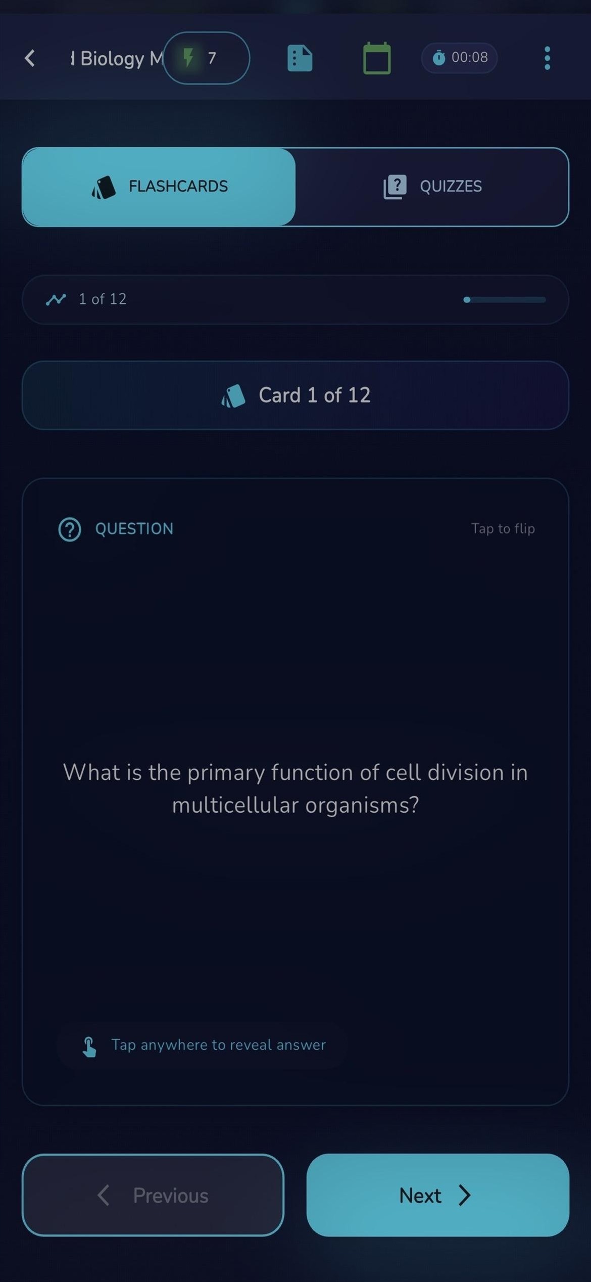 Flashcards practice screen