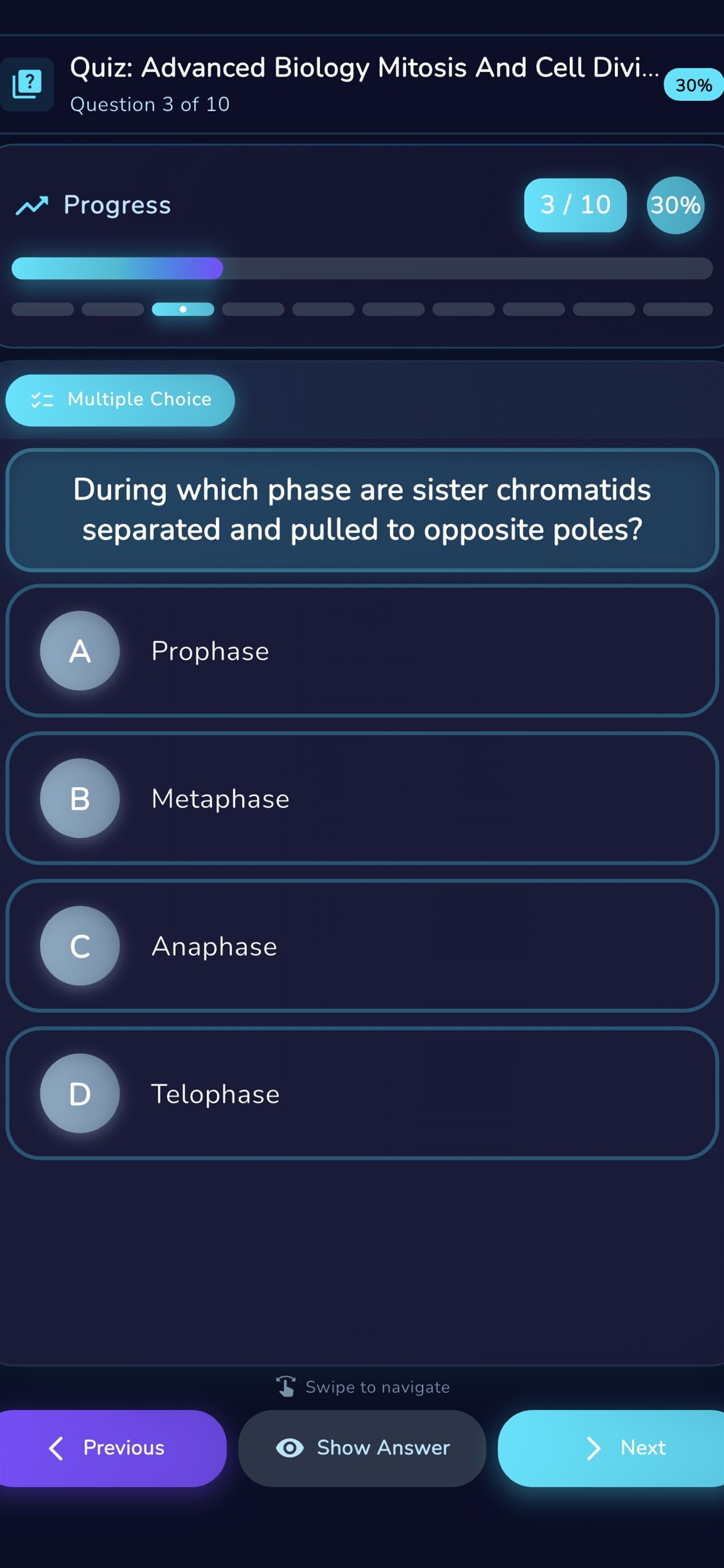 Quiz progress screen